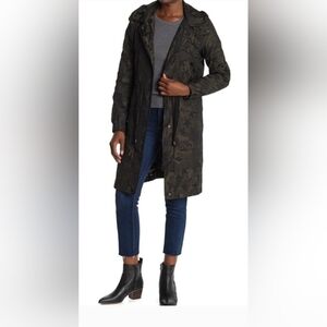 Avec Les Filles Camo Star Full Zip Waterproof Hooded Knee Length Jacket Womens M